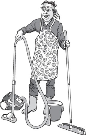 Illustrationsbild på en man som städar